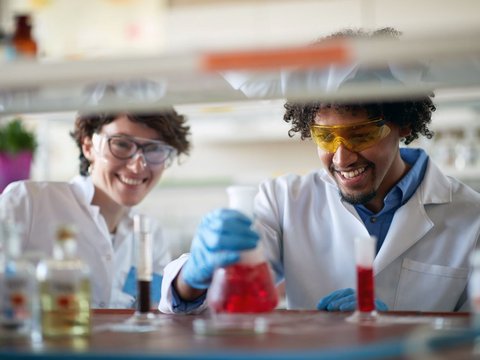 Collega's werken in laboratorium